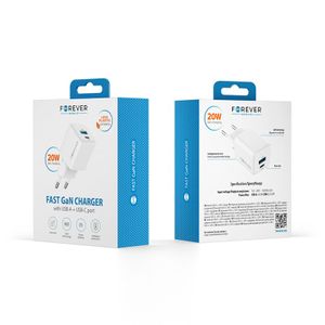 Forever TC-08-20AC GaN PD QC Mini koko 1x USB-C 1x USB 20W laturi