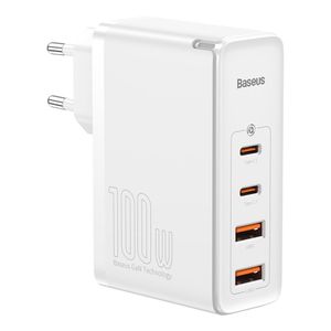 Baseus 100W seinälaturi - 2 x USB-C, 2 x USB-A - valkoinen