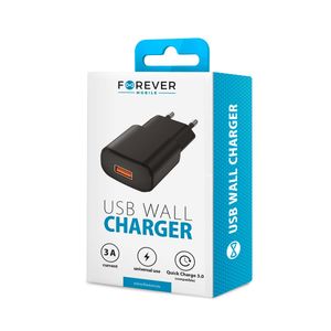 Forever Nopea USB Laturi 3A (18W) QC3.0 TC-01 - Musta