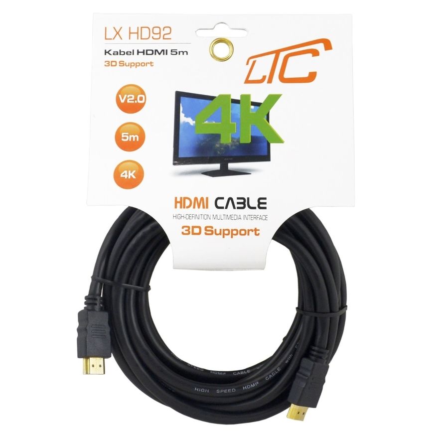 HDMI-HDMI kaapeli v2.0, 4K, 5m musta