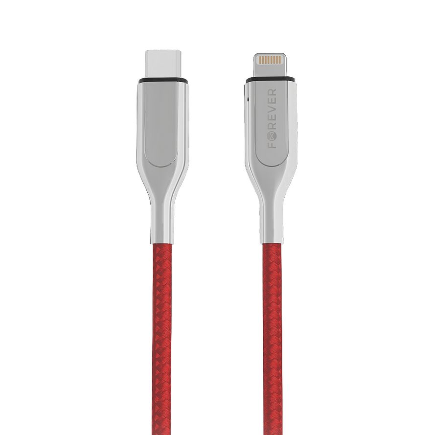 Forever Core Ultranopea USB Type-C / Lightning, 2,4A lataus- ja synkronointikaapeli 1,5m, punainen