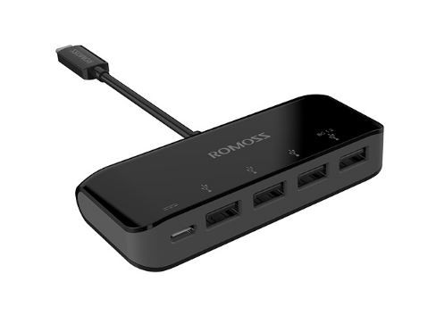 Romoss USB-C / USB-A 3.0/F x 4 adapteri  - musta