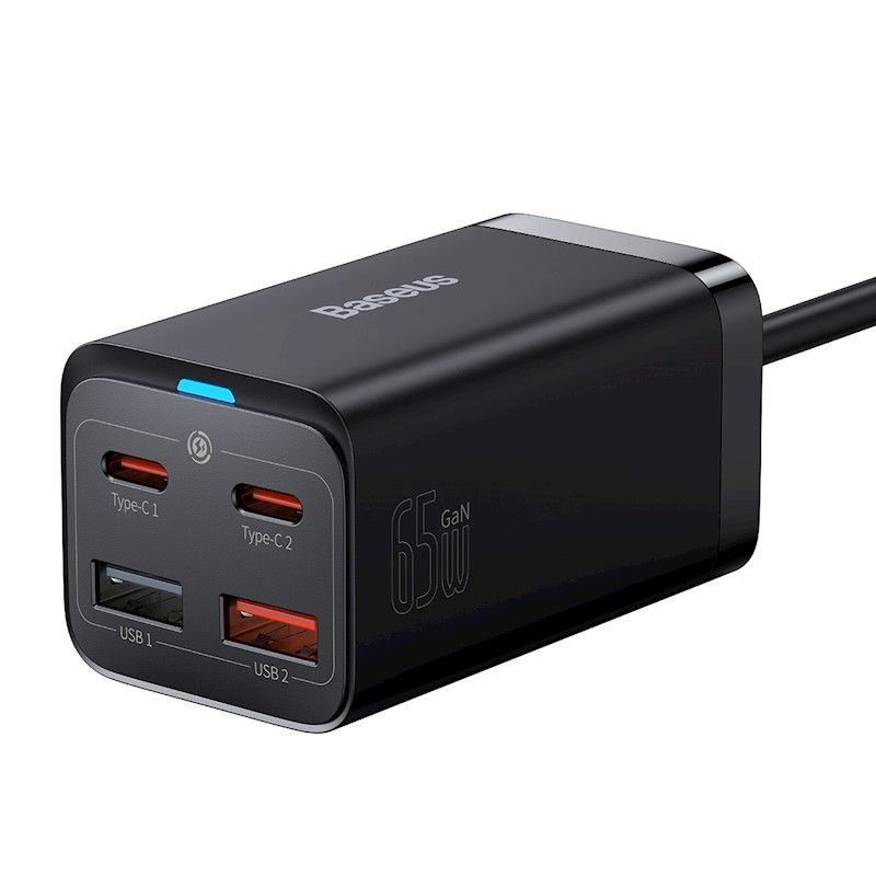 Baseus GaN3 Pro PD 65W 2x USB-C 2x USB Laturi / Verkkovirtalähde USB-C kaapelilla