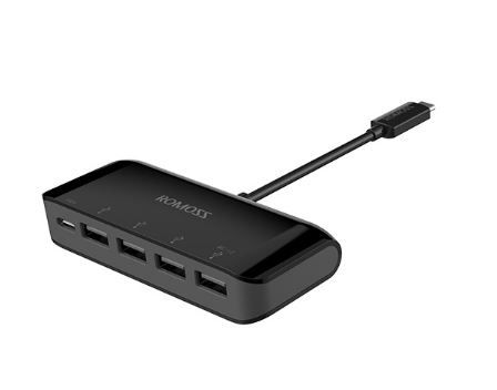 Romoss USB-C / USB-A 3.0/F x 4 adapteri  - musta