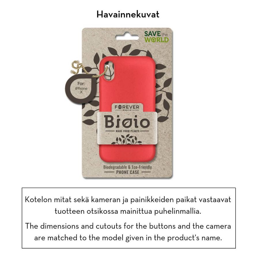 Forever Bioio 100% biohajoava suojakotelo iPhone X / iPhone Xs - punainen