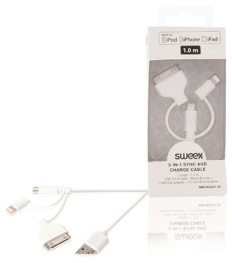 3 in 1 synkronointi ja latauskaapeli, USB 2.0 A urosliitin 3 in 1 synkronointi ja latauskaapeli, USB 2.0 A urosliitin
