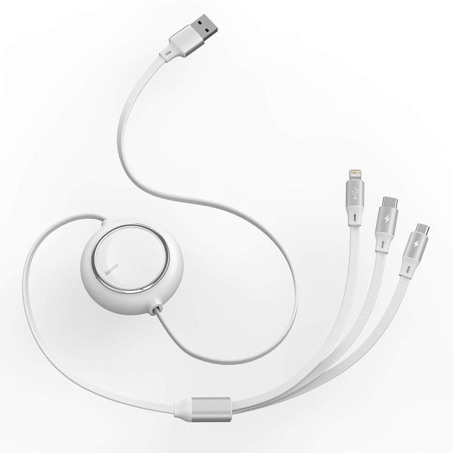 Baseus Bright Mirror 3 in 1 rullakaapeli - USB-C / Mikro-USB ja Lightning 3.5A - 1.5m