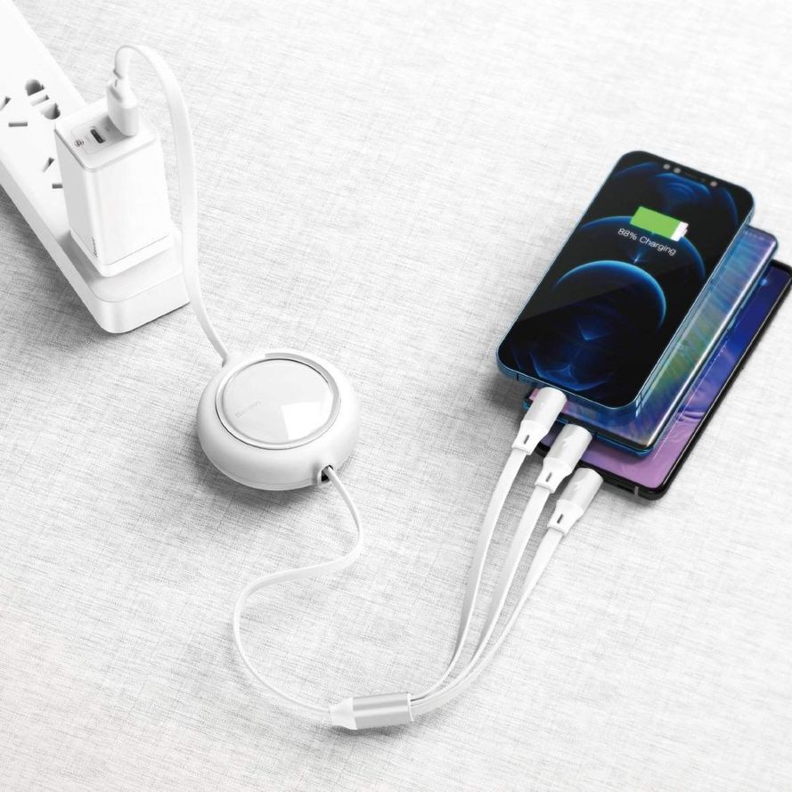 Baseus Bright Mirror 3 in 1 rullakaapeli - USB-C / Mikro-USB ja Lightning 3.5A - 1.5m