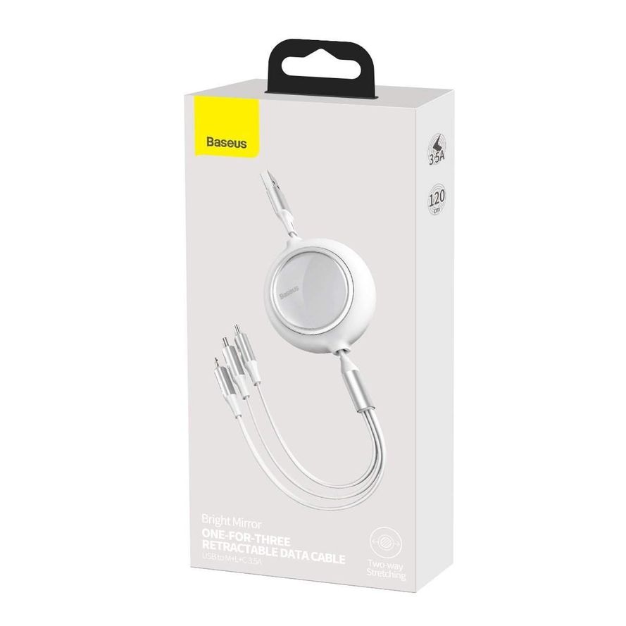Baseus Bright Mirror 3 in 1 rullakaapeli - USB-C / Mikro-USB ja Lightning 3.5A - 1.5m