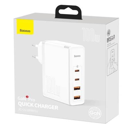 Baseus 100W seinälaturi - 2 x USB-C, 2 x USB-A - valkoinen