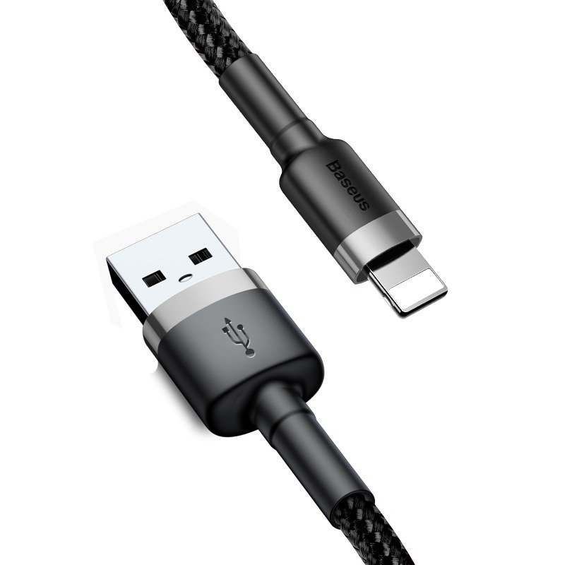 Baseus Cafule USB Lightning Kaapeli 2,4A 1m Harmaa-Musta