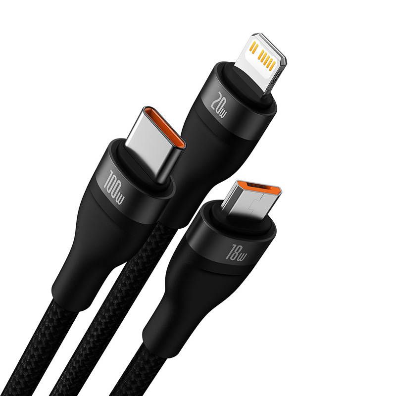 Baseus Flash 2 - 3 in 1 USB-C - Micro USB - Lightning 100W - 1.5m pikalatauskaapeli
