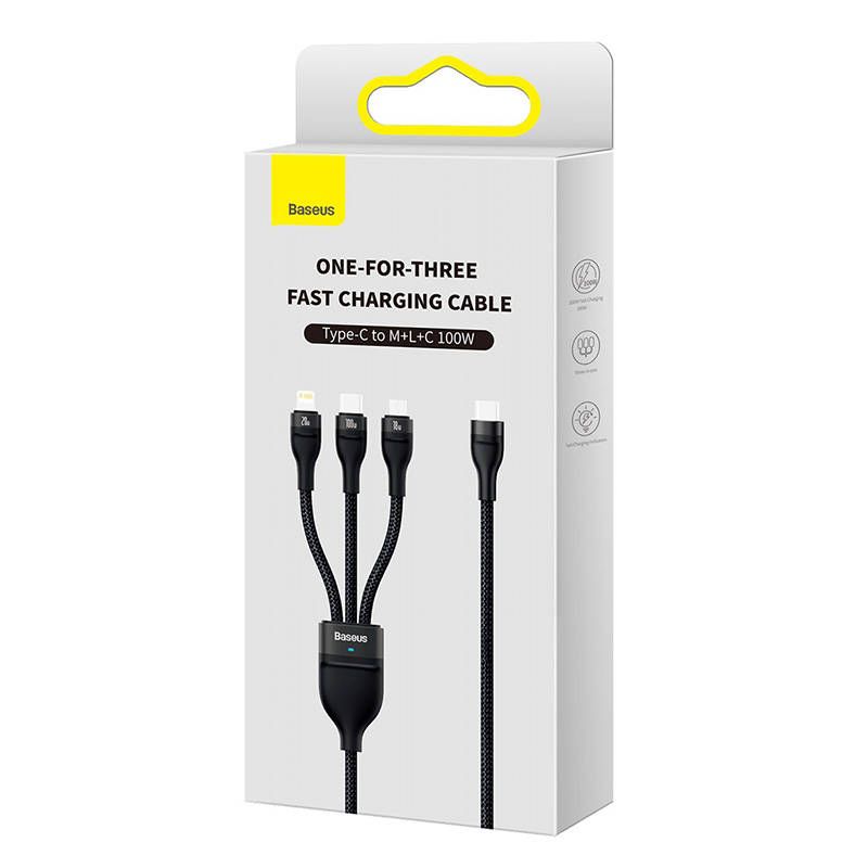 Baseus Flash 2 - 3 in 1 USB-C - Micro USB - Lightning 100W - 1.5m pikalatauskaapeli