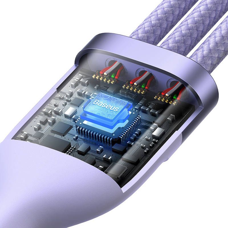 Baseus Flash 2 - 3 in 1 USB-C - Micro USB - Lightning 100W - 1.5m pikalatauskaapeli - purppura