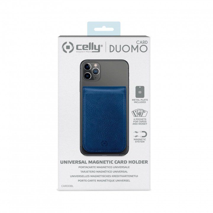Celly Duomo magneettinen korttipidike puhelimen takakanteen - Sininen