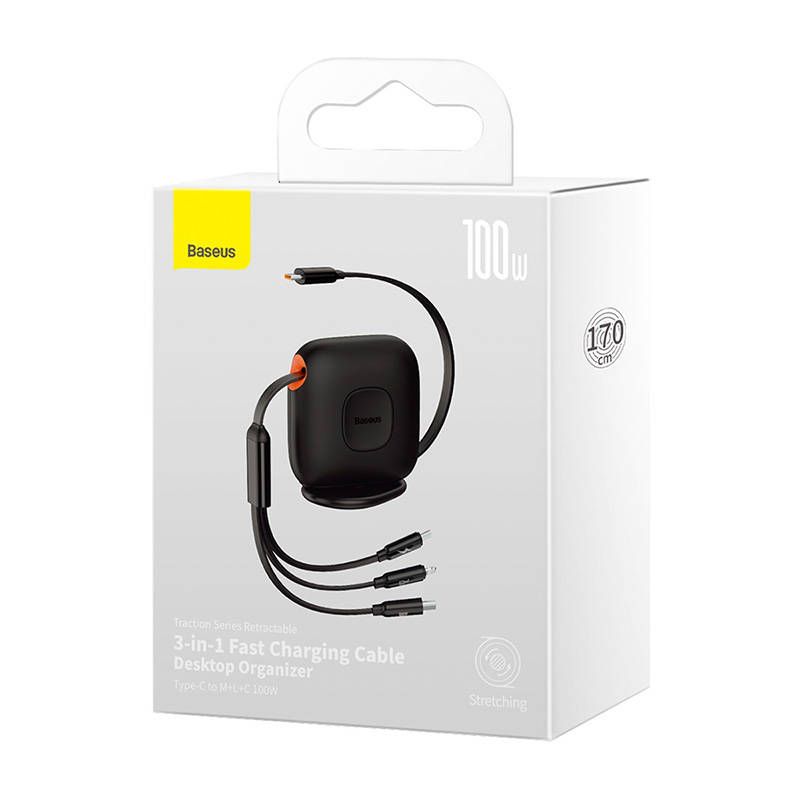 Baseus Traction  3 in 1 USB-C - Micro USB - Lightning 100W - 1.7m pikalatauskaapeli - Musta