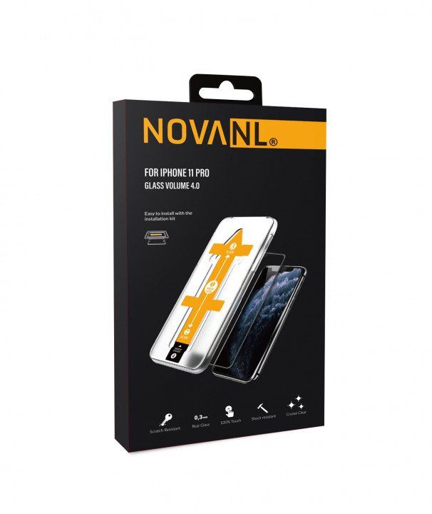 NovaNL Glass Volume 4.0 Panssarilasi (mustat reunukset) asennuskehikolla iPhone X / XS / 11 Pro
