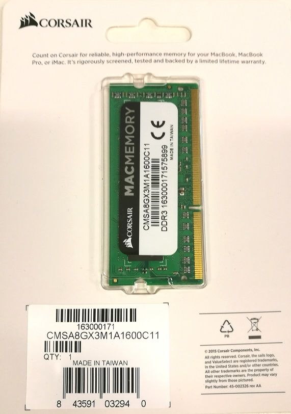 CORSAIR DDR3 1333MHz 8GB 1x8gb SODIMM Apple Qualified MacPiste