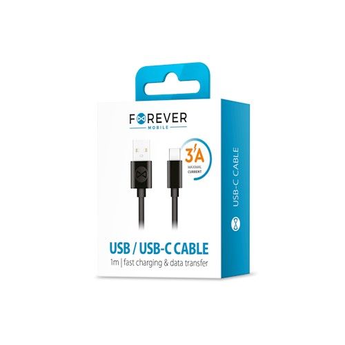 Forever USB-C kaapeli 3A 1m, musta