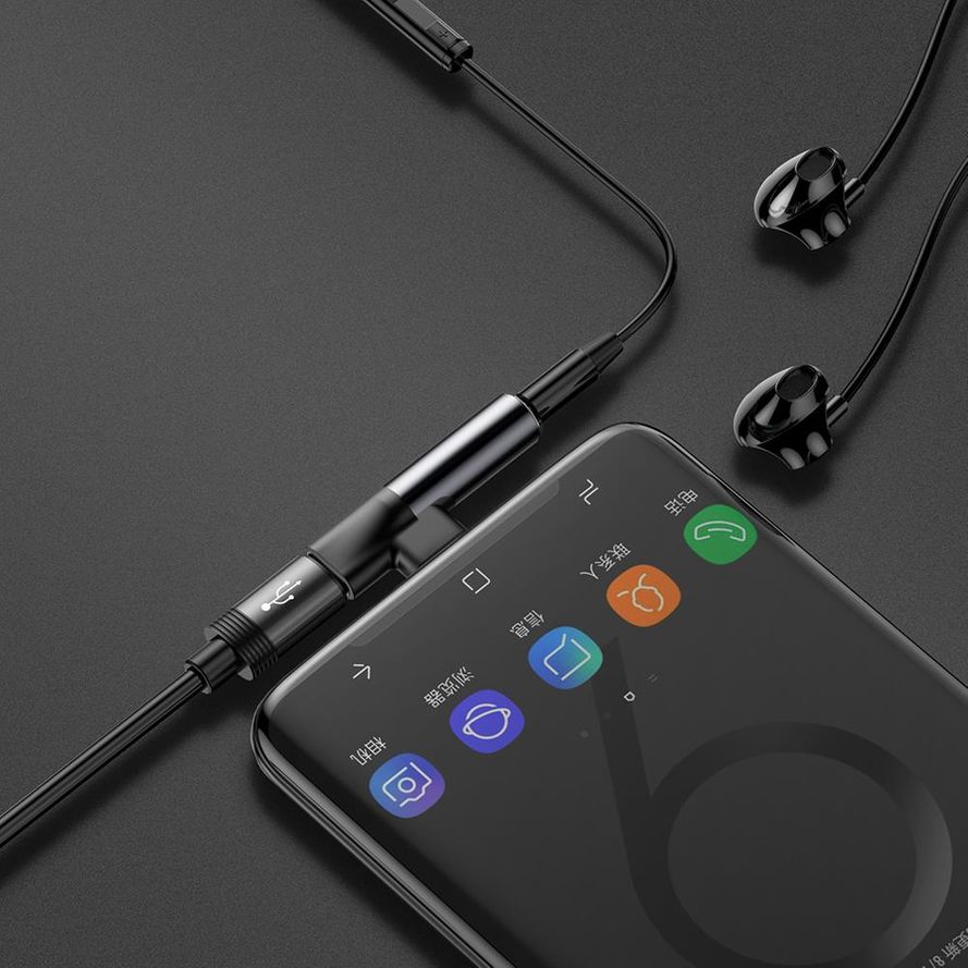 Baseus USB-C - 3,5mm kuulokeadapteri latausliittimellä - Musta