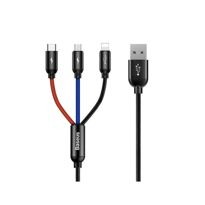 Baseus Rapid 3 in 1 kaapeli - USB-C, micro-USB ja Lightning 3A - 120cm