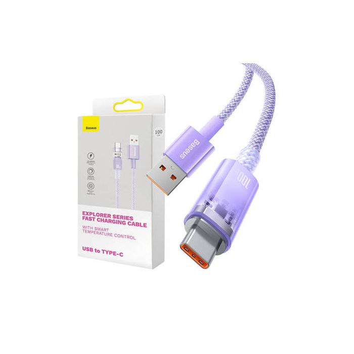 Baseus Flash USB-C pikalatauskaapeli - QC 3.0, - Huawei SCP - Samsung AFC -5A, 1m - Violetti