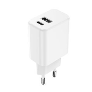 Setty USB-A + USB-C laturi 3A 20W - Valkoinen
